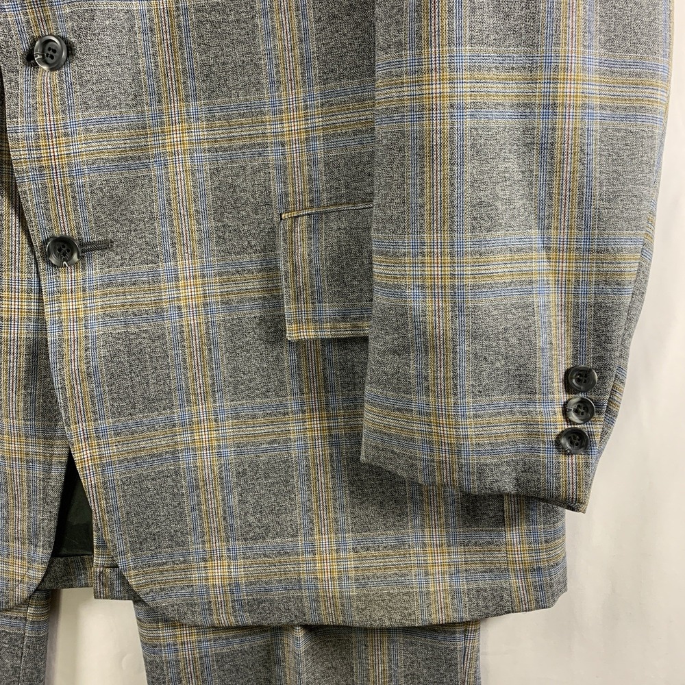 VTG 70s Mens Retro Unstructured Plaid 2 pc Suit 42R Wide Lapel Mod Straight Leg